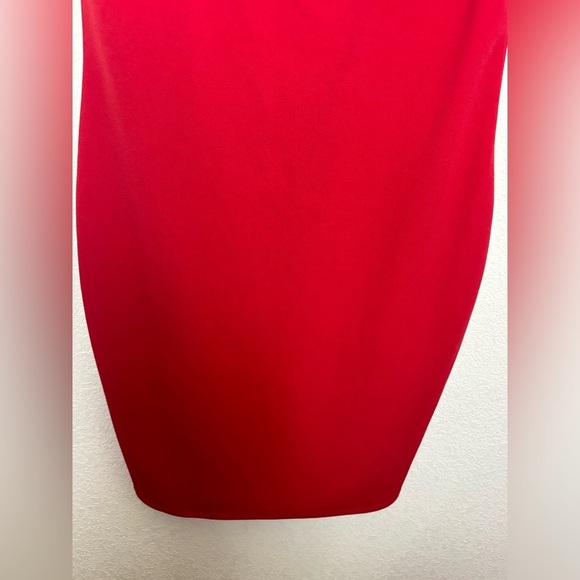 NWT Bebe Lipstick Red Bodycon Cap Sleeve Wrap Front Stretch Sheath Dress 12 - Picture 5 of 8
